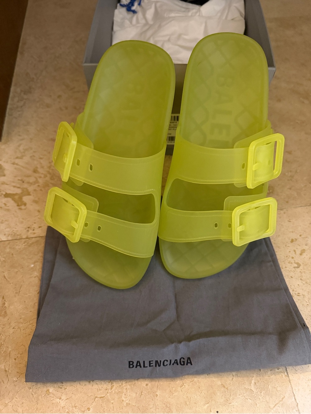 Balenciaga Neon Lime Double-Strap Jelly Slides